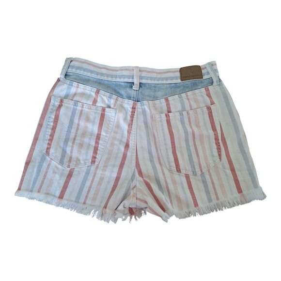 American Eagle High Rise Mom Jean Shorts Denim Pastel Striped Raw Hem Size 6 - Picture 3 of 13
